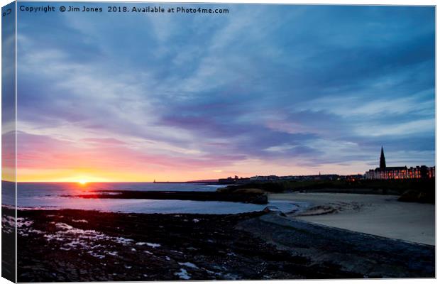 Early morning blues at Cullercoats Canvas Print by Jim Jones