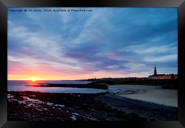 Early morning blues at Cullercoats Framed Print by Jim Jones