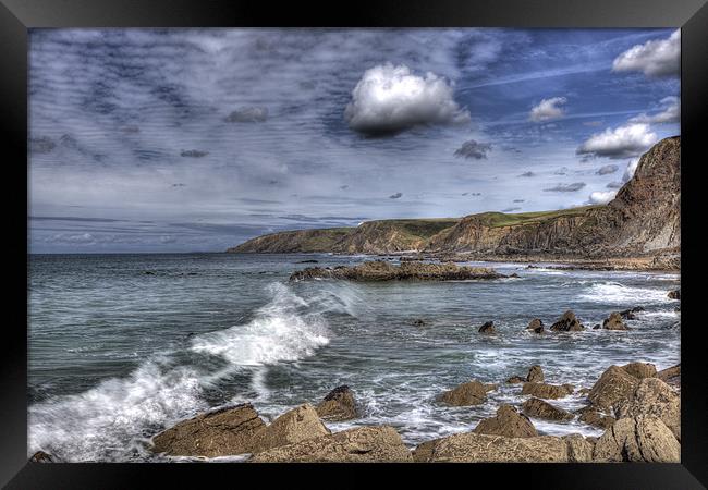 Sandymouth Beach From Menachurch Point Framed Print by Mike Gorton