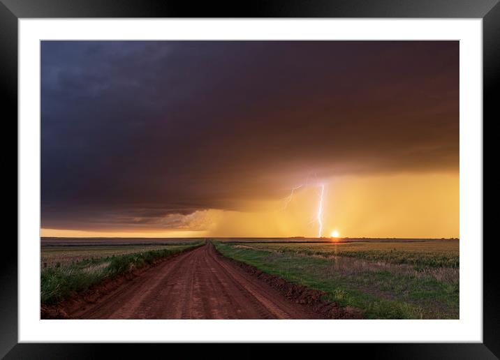 Mangum Sunset Lightning Bolt Framed Mounted Print by John Finney