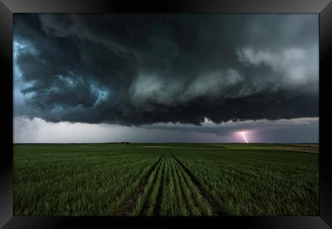 Tornado warned Storm near Killdeer, North Dakota  Framed Print by John Finney