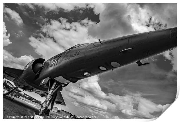 Mirage jet aircraft low monochrome Print by Robert Gipson