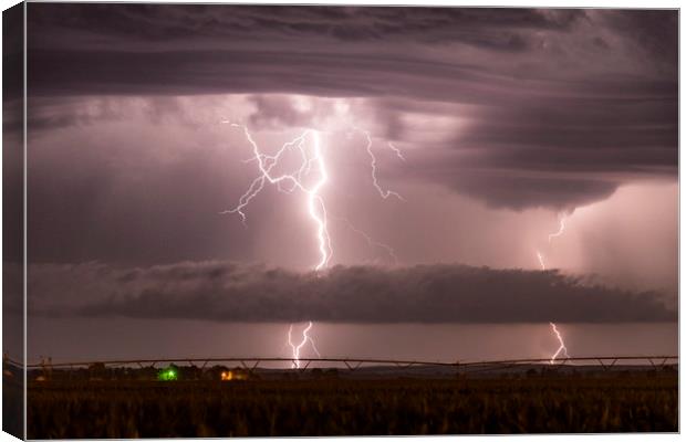 Supercell structre with Double Lightning Bolts Canvas Print by John Finney