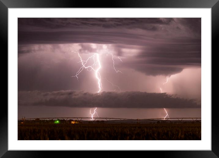 Supercell structre with Double Lightning Bolts Framed Mounted Print by John Finney