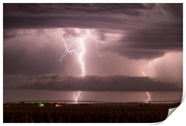 Supercell structre with Double Lightning Bolts Print by John Finney