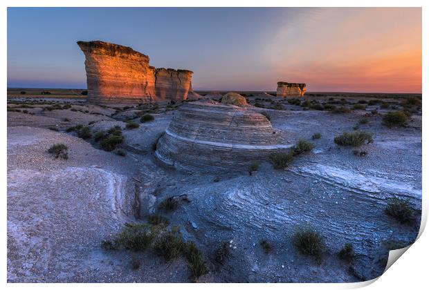 Monument Rocks. sunset in the desert Print by John Finney