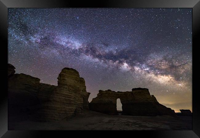 Monument Rocks and the Milkyway Framed Print by John Finney