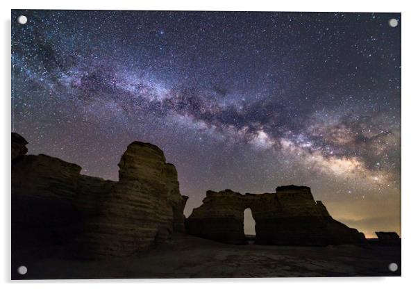 Monument Rocks and the Milkyway Acrylic by John Finney