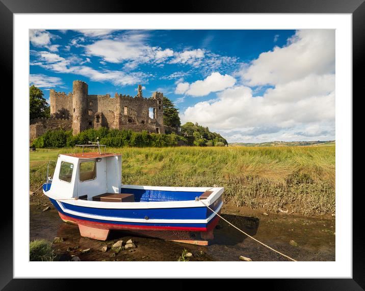 Laugharne Castle and a Fishing Boat.  Framed Mounted Print by Colin Allen