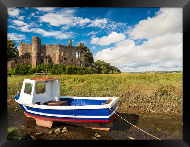 Laugharne Castle and a Fishing Boat.  Framed Print by Colin Allen