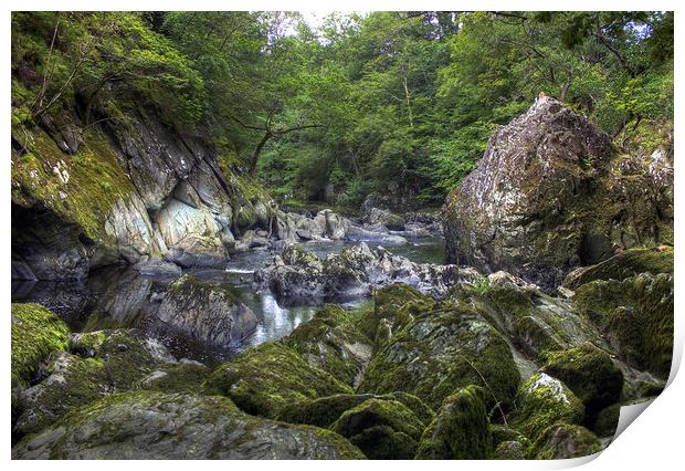 Rocky stream in the Fairy Glenn, Wales Print by Philip Brown