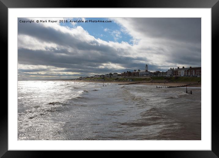 Southwold Seafront with Bright Sun, Big Waves and  Framed Mounted Print by Mark Roper