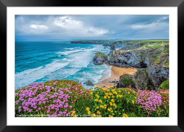 Flowers on Bedruthan Steps in Spring Framed Mounted Print by Peter Stephenson