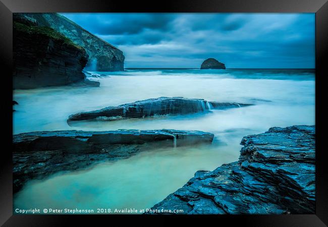 Gull Rock and Trebarwith Strand Cornwall           Framed Print by Peter Stephenson