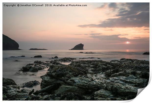 Sunset Over Rocks - Portreath Cornwall UK Print by Jonathan OConnell