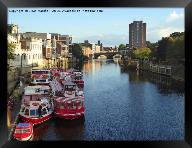 Pleasure boats moored at York.  Framed Print by Lilian Marshall