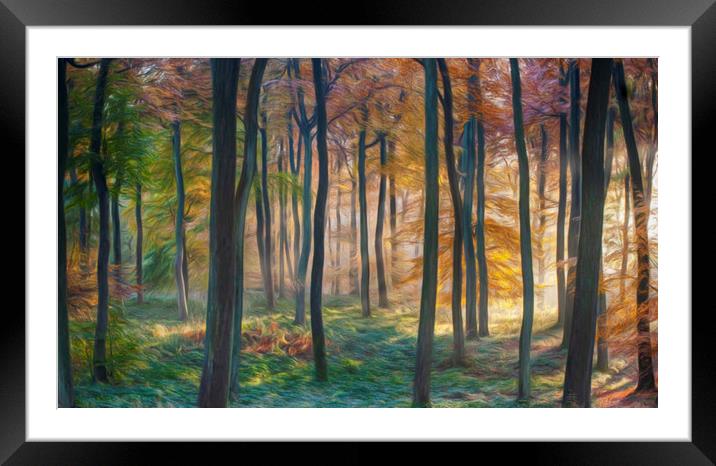 Digital Art - Autumn Woodland Dawn Framed Mounted Print by Ceri Jones