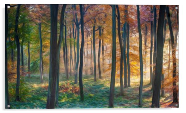 Digital Art - Autumn Woodland Dawn Acrylic by Ceri Jones