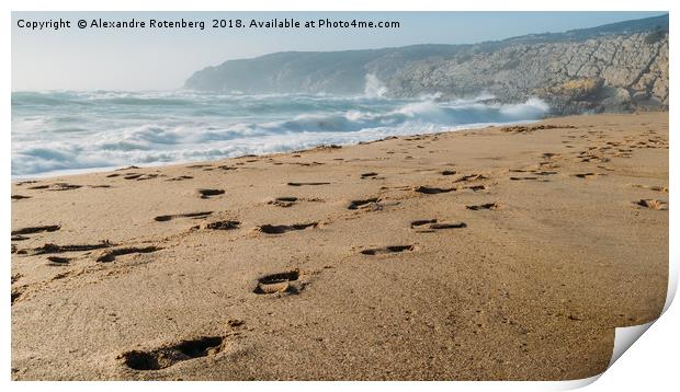 Footsteps on beach, Portugal Print by Alexandre Rotenberg