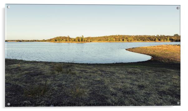 Sunny lake with eucalyptus mountain in the backgro Acrylic by Juan Ramón Ramos Rivero