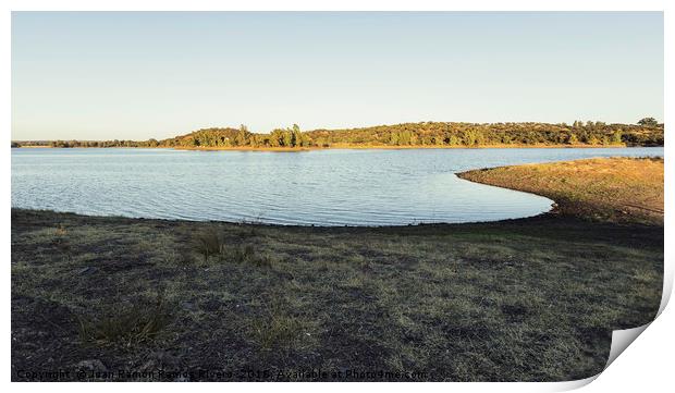 Sunny lake with eucalyptus mountain in the backgro Print by Juan Ramón Ramos Rivero