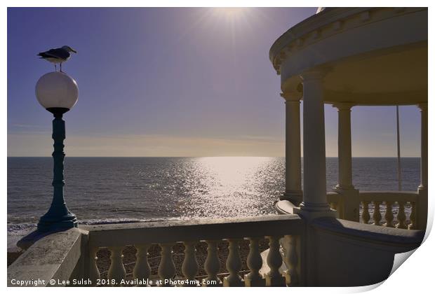 Bexhill Colonnade with Seagull Print by Lee Sulsh
