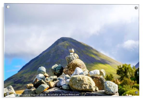 Stone cairn and Glamaig Acrylic by Rosaline Napier