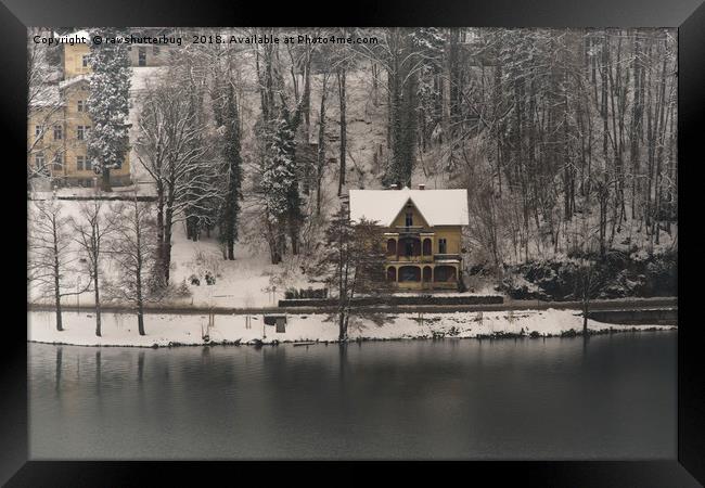 House On Lake Bled Framed Print by rawshutterbug 