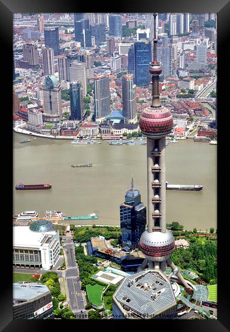 Shanghai Oriental Pearl Communications Antenna Framed Print by Geoffrey Higges