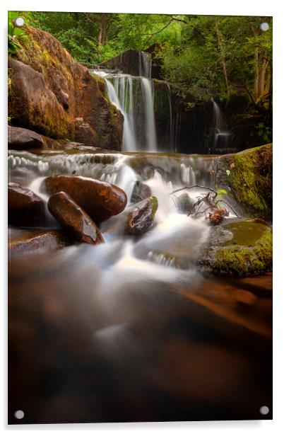 Wet rocks at Blaen y Glyn Waterfalls Acrylic by Leighton Collins