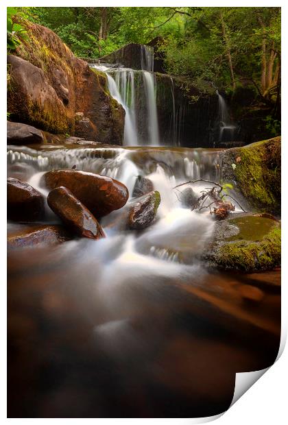 Wet rocks at Blaen y Glyn Waterfalls Print by Leighton Collins