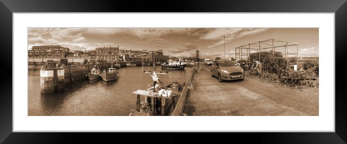 Fishing Boats at Seahouses Harbour - Sepia Version Framed Mounted Print by Philip Brown