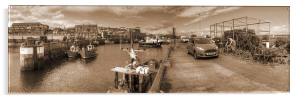 Fishing Boats at Seahouses Harbour - Sepia Version Acrylic by Philip Brown