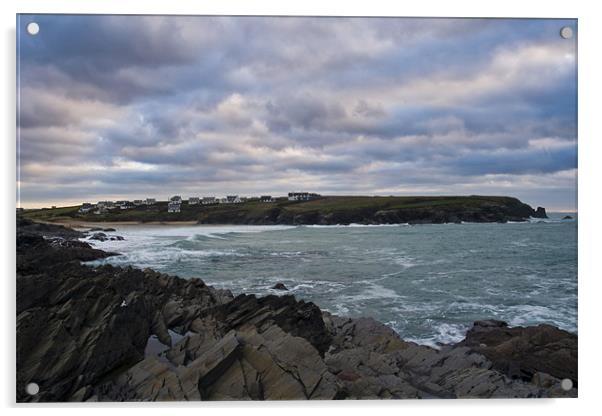 Treyarnon Bay Sunset Acrylic by David Wilkins