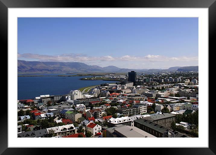 Faxafloi Bay and cityscape, Reykjavik, Iceland Framed Mounted Print by Linda More