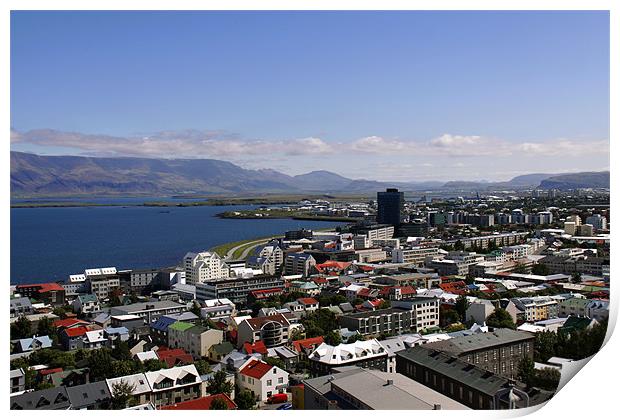 Faxafloi Bay and cityscape, Reykjavik, Iceland Print by Linda More