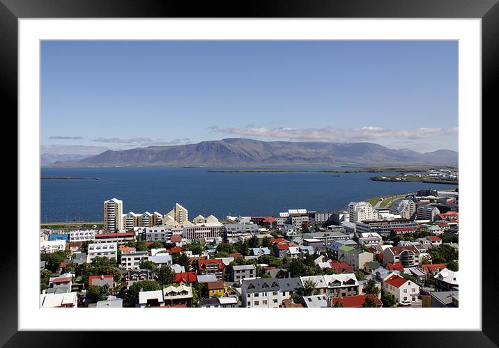 Faxaflói Bay and cityscape, Reykjavík, Iceland Framed Mounted Print by Linda More