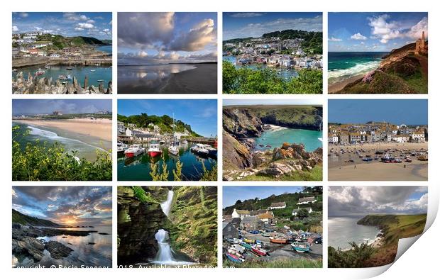 A collage of twelve beautiful Cornish views Print by Rosie Spooner