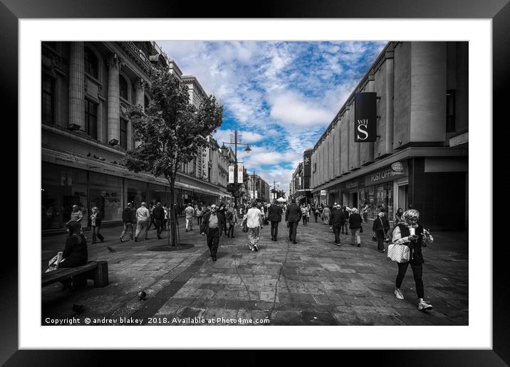 A Dazzling Black and White Street Framed Mounted Print by andrew blakey
