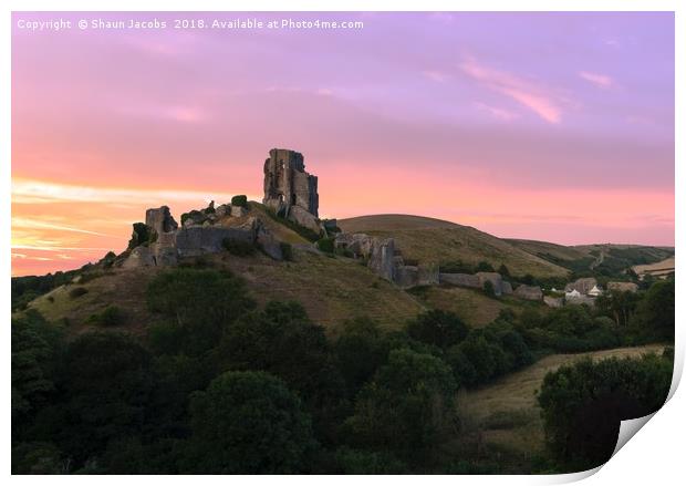 Sunset over Corfe Castle  Print by Shaun Jacobs