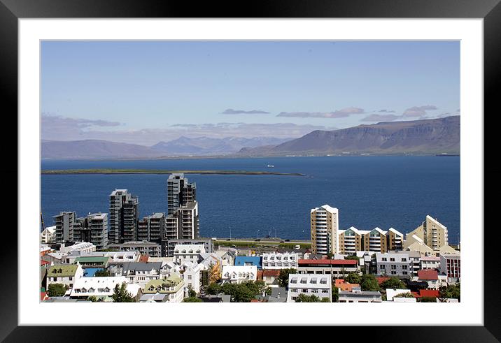 Faxaflói Bay and cityscape, Reykjavík, Iceland Framed Mounted Print by Linda More