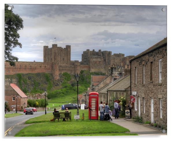 Bamburgh Village and Castle - Colour Acrylic by Philip Brown