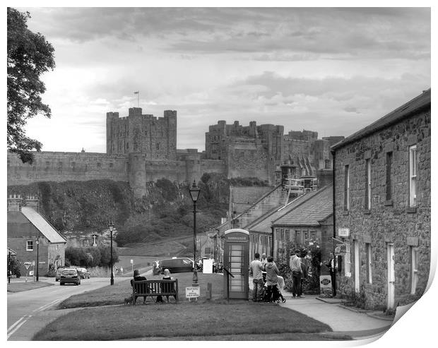 Bamburgh Village and Castle - Black & White Print by Philip Brown
