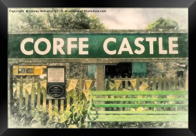 Corfe Castle Railway Station Framed Print by Linsey Williams