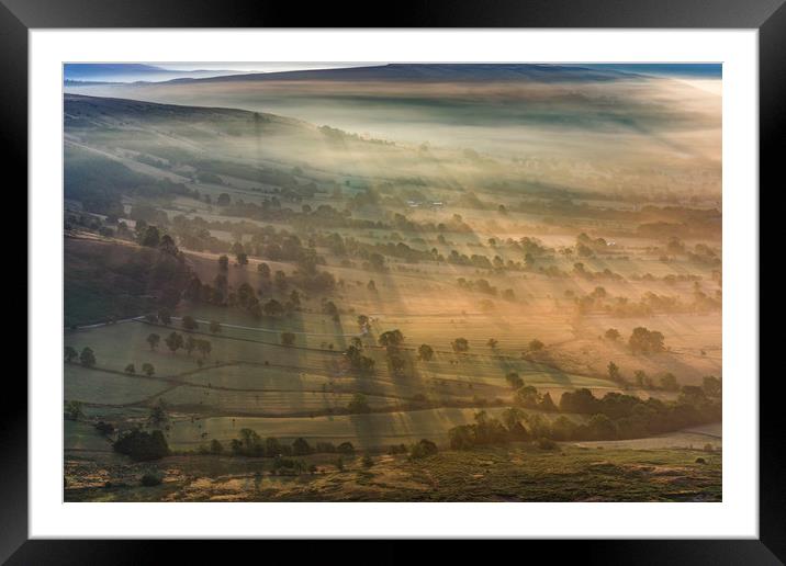 Long Shadows at Sunrise, Hope Valley, Derbyshire Framed Mounted Print by John Finney