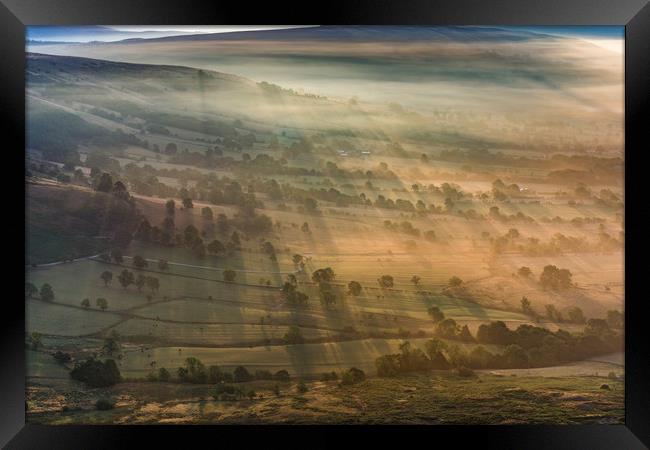 Long Shadows at Sunrise, Hope Valley, Derbyshire Framed Print by John Finney