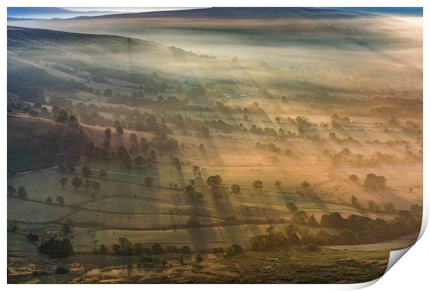 Long Shadows at Sunrise, Hope Valley, Derbyshire Print by John Finney