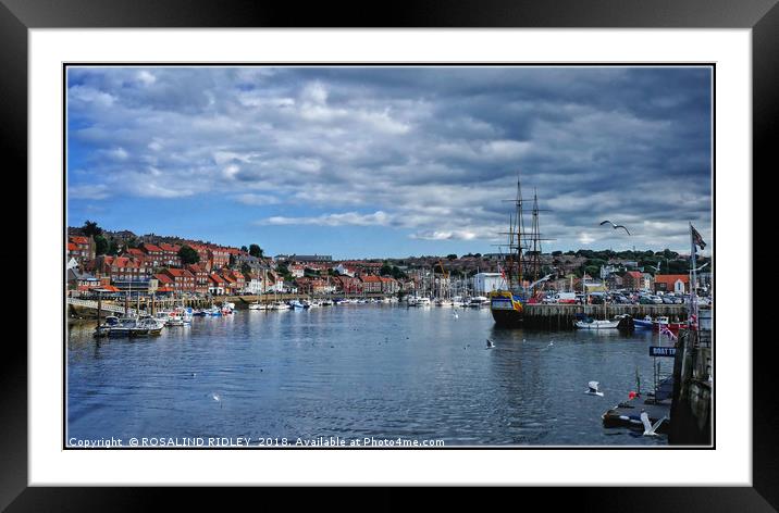 "Busy day at Whitby Harbour" Framed Mounted Print by ROS RIDLEY