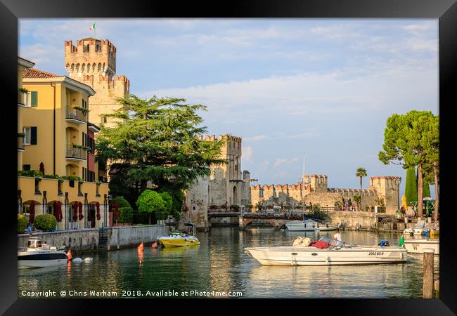 Sirmione on Lake Garda - castle and harbour Framed Print by Chris Warham