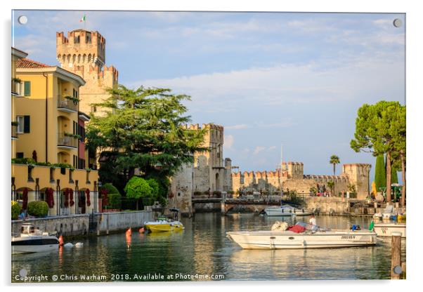 Sirmione on Lake Garda - castle and harbour Acrylic by Chris Warham